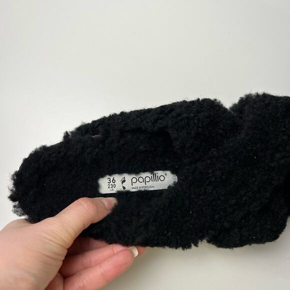 Birkenstock Black Shearling Cross Cork Papillo Daytona Platform Slide Sandal 5 - Picture 7 of 8